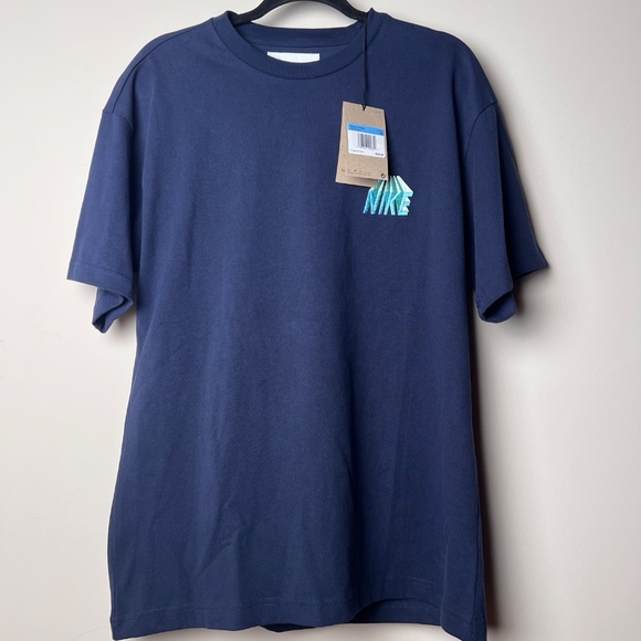 Nike Short Sleeve Adult Unisex Blue T-Shirt Logo and Mountain Sun Scene Medium - Picture 3 of 7